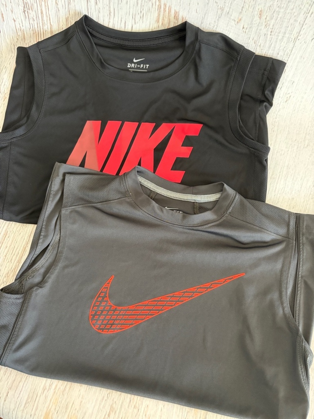 Nike Boy’s Black & Charcoal Sleeveless Dri-FIT Tanks with Red Logos